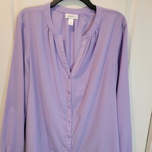 Jaclyn Smith, XL, Purple, Long-sleeved, Buttoned-Front Blouse